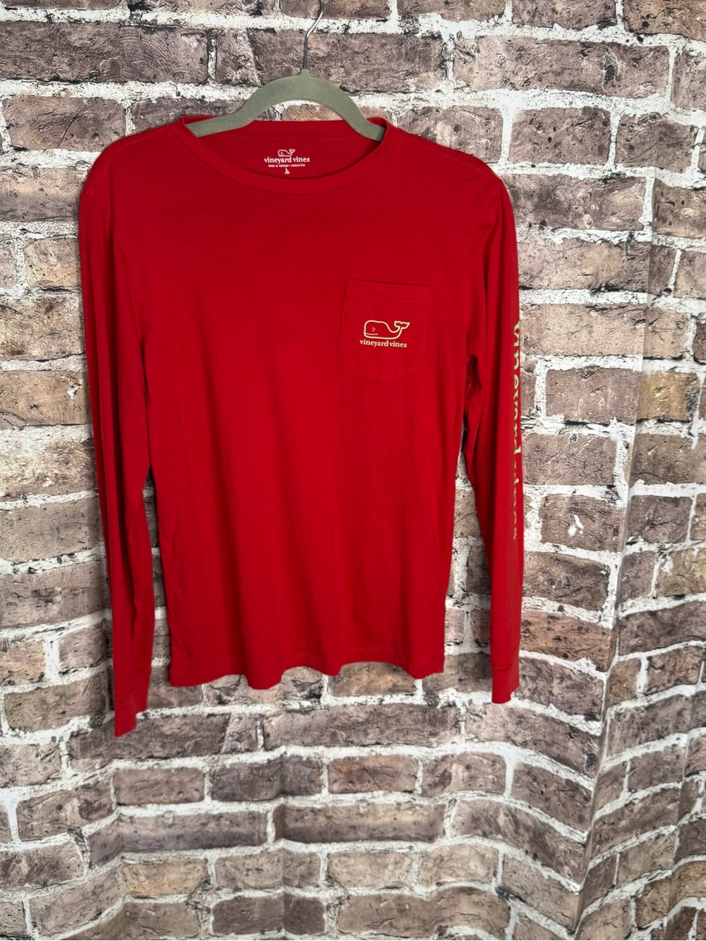 Vineyard Vines Long Sleeve Red Boys Large 16 Pocket T-Shirt Whale Logo Cotton